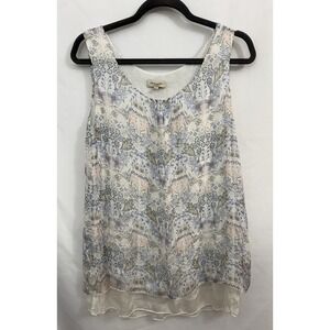 Via Signoria Blue Floral 100% Silk Sleeveless Top Tank Size M Flowy Fairy
